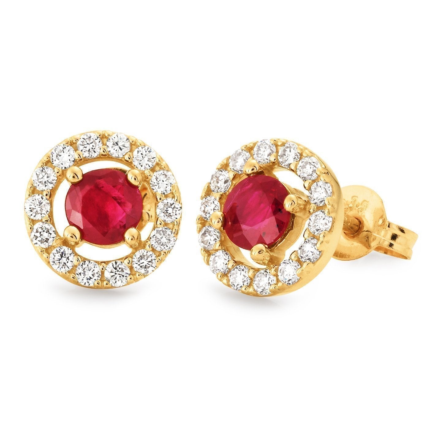 Ruby & Diamond Claw-Bead Set Stud Earrings in 9ct Yellow Gold