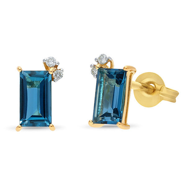 London Blue Topaz & Diamond Earring in 9ct Yellow Gold